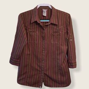 The North Face button down shirt 100% cotton stripes w/design Size X-Large
